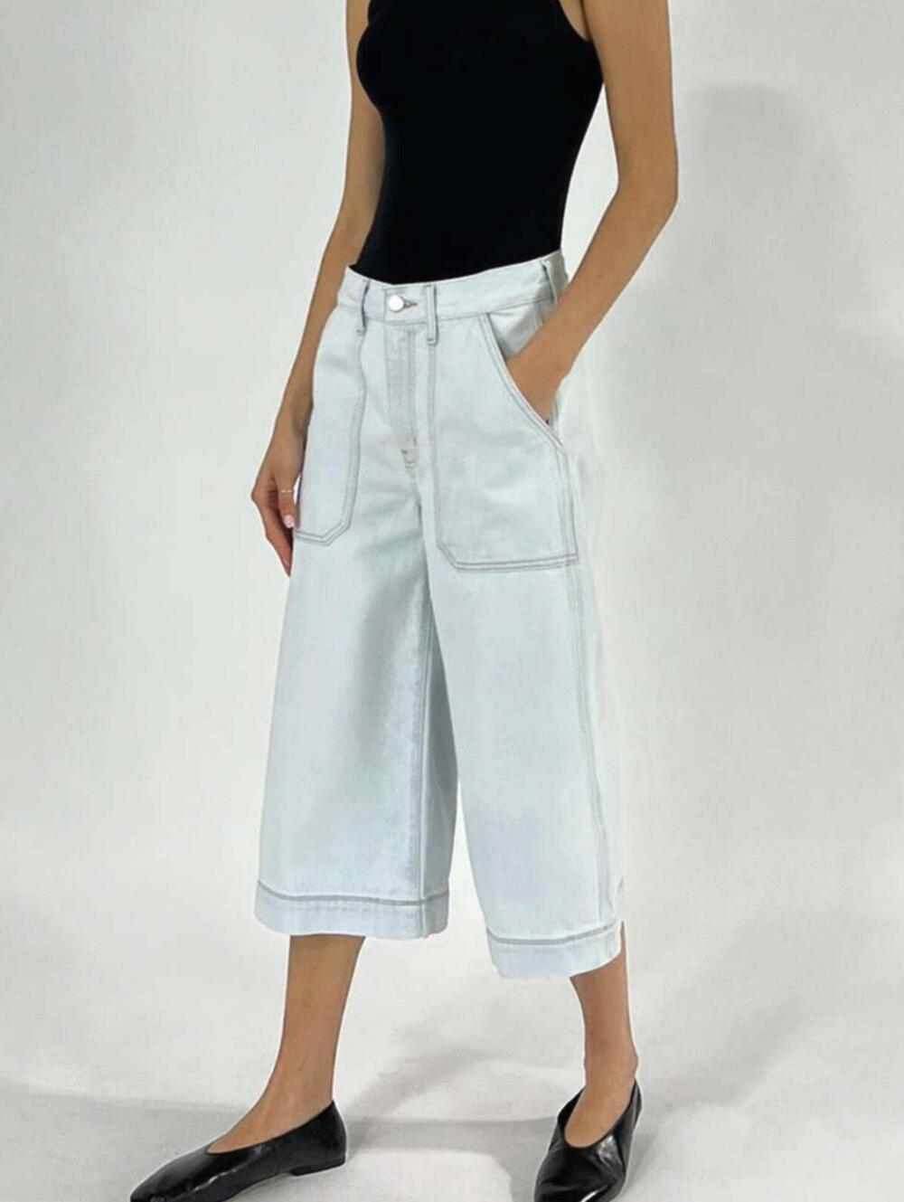 Ética Darcy Light Wash Wide Leg Utility Culotte Denim Pants - Size - 26
